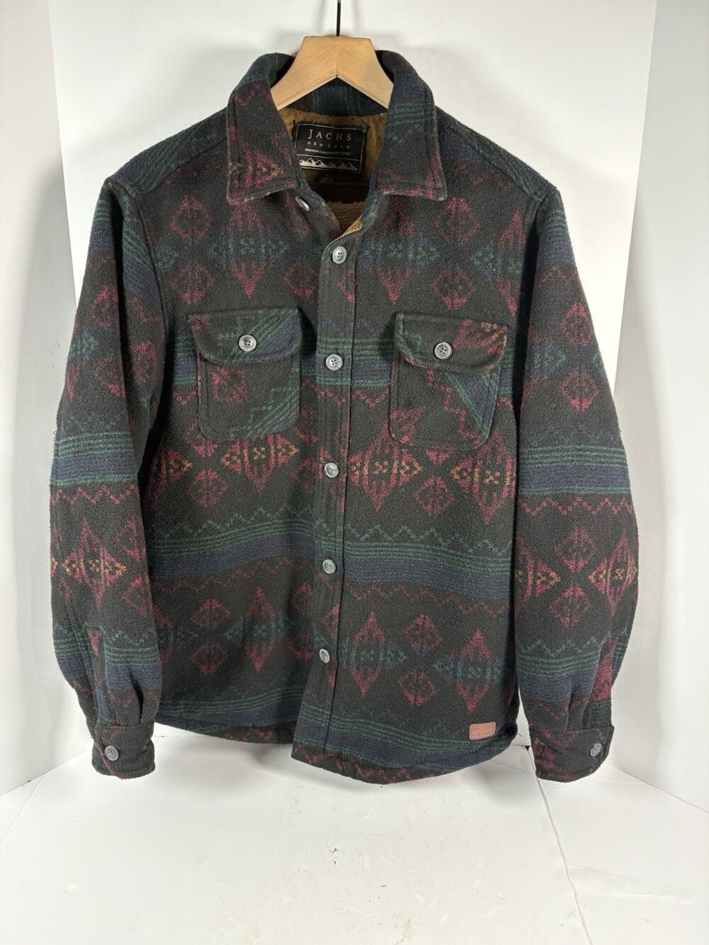 JACHS New York Mens S Aztec Wool Blend Sherpa Lined Shirt Jacket Southwestern